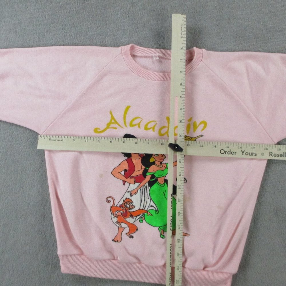 VINTAGE Aladdin Sweater Girls L Pink Genie Lamp Jasmine Monkey Youth Sweatshirt - Picture 12 of 15